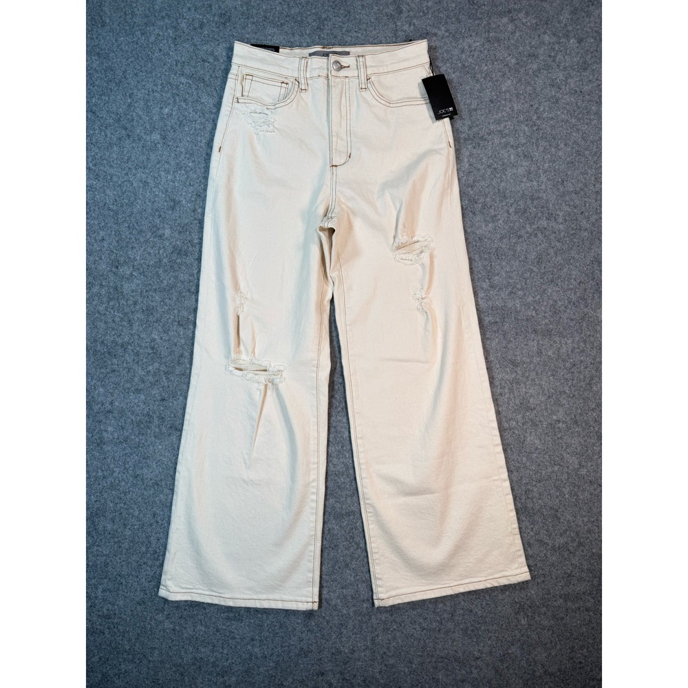 Joes Jeans High Rise Wide Leg Ankle Distressed Cream Denim Pants Size 26 NWT